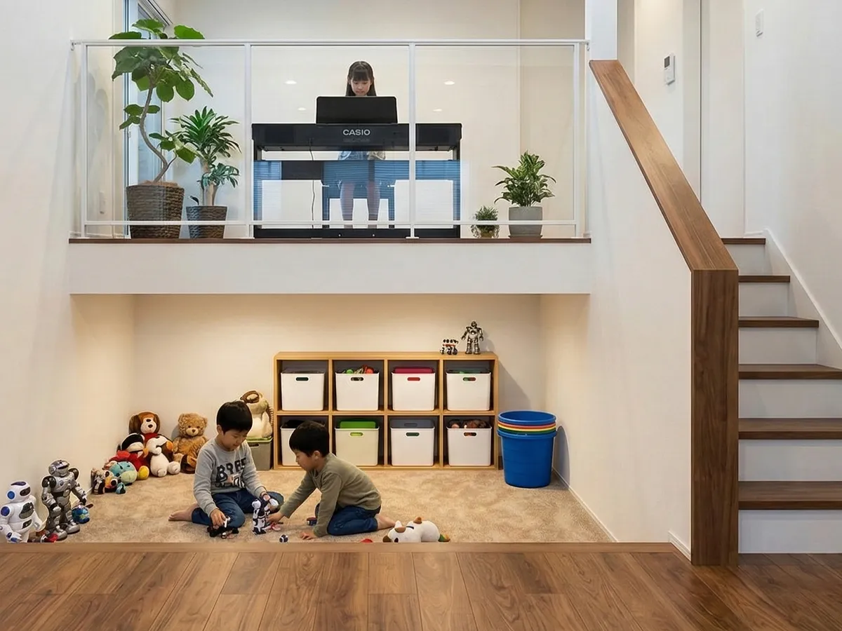 ダウンフロアのキッズスペースを設けたスキップフロアのイメージ