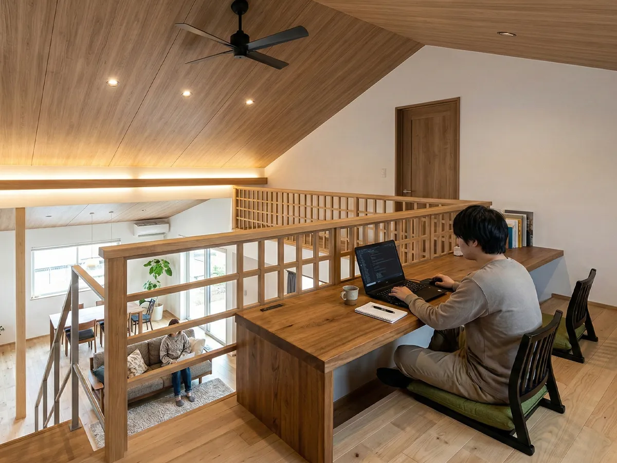 吹き抜け・勾配天井と組み合わせたタイプのスキップフロアイメージ