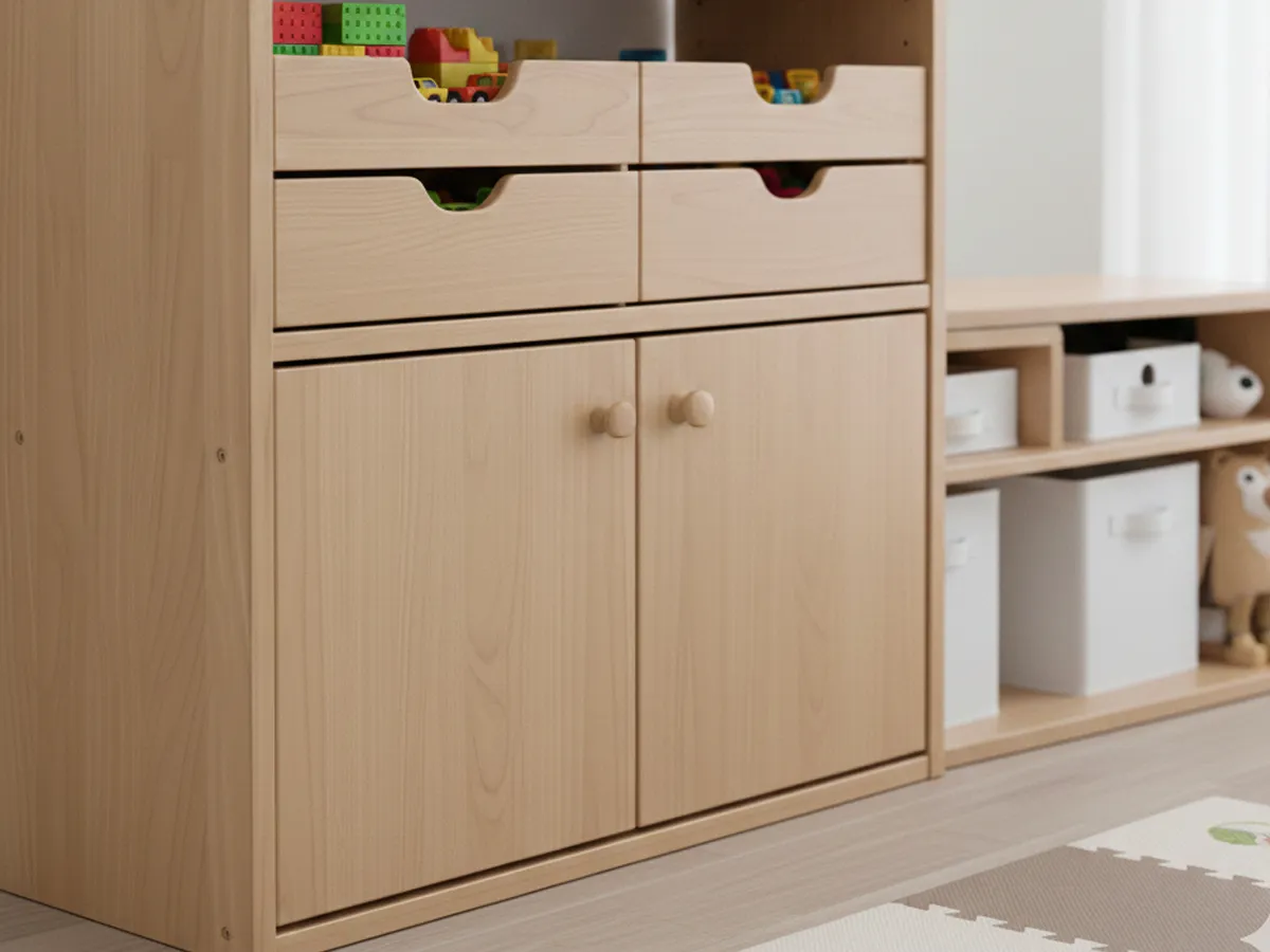 引出し、扉付きのおもちゃ収納のイメージ