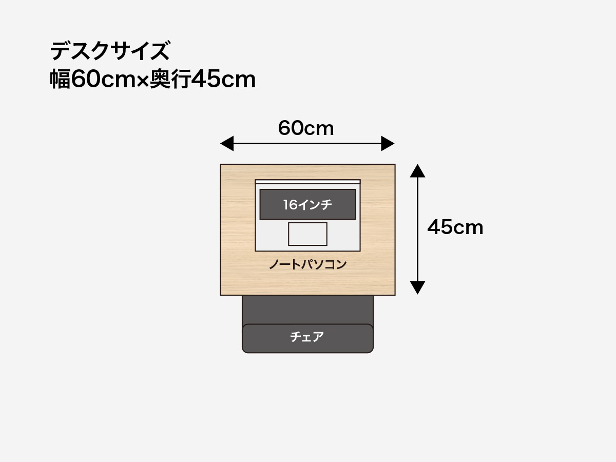 テレワーク（在宅勤務）デスクサイズ：幅60cm×奥行45cm