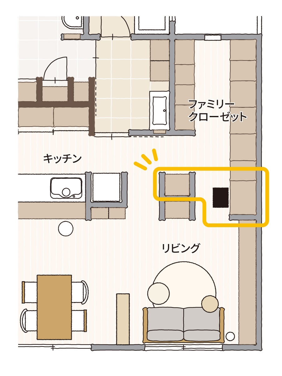 大阪ショールーム（田中家）ファミリークローゼットのテレワークの場所