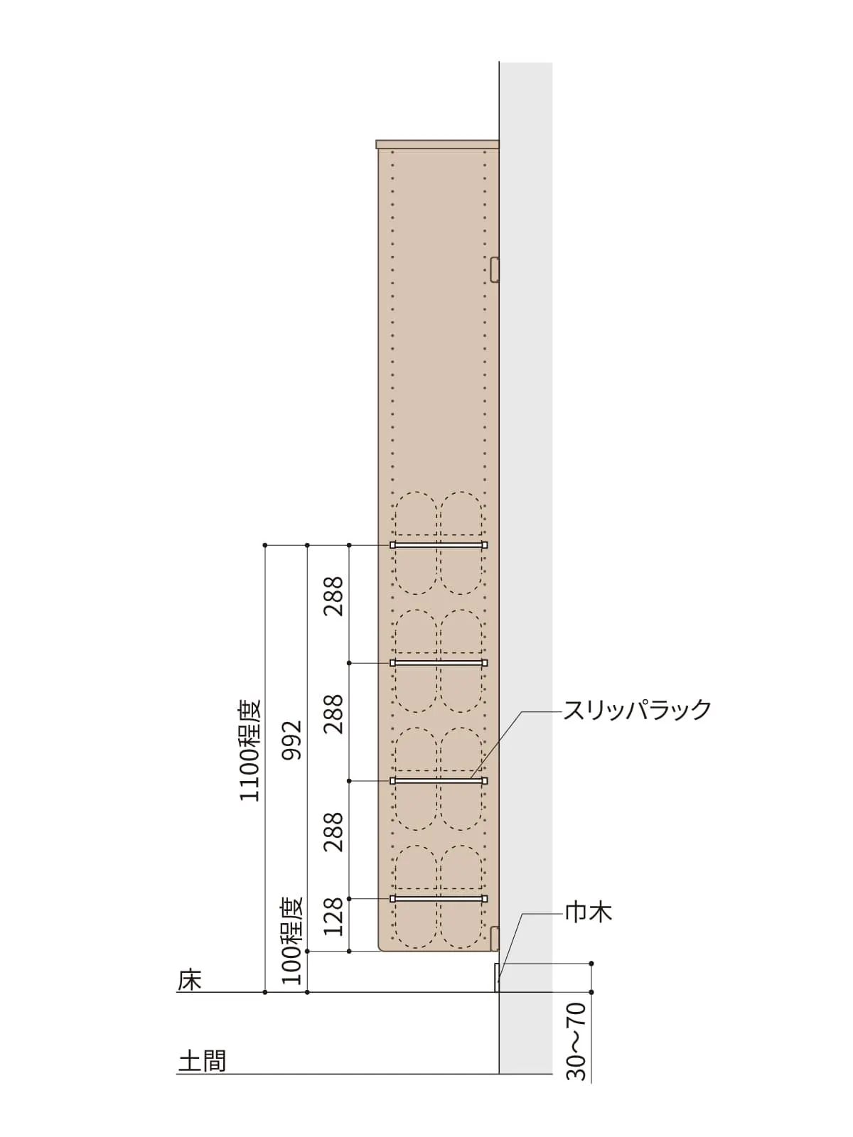 スリッパラックの取付位置