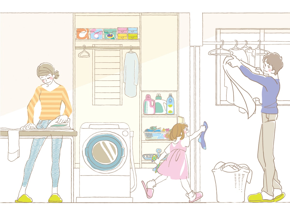 家族で洗濯家事をしているイメージ
